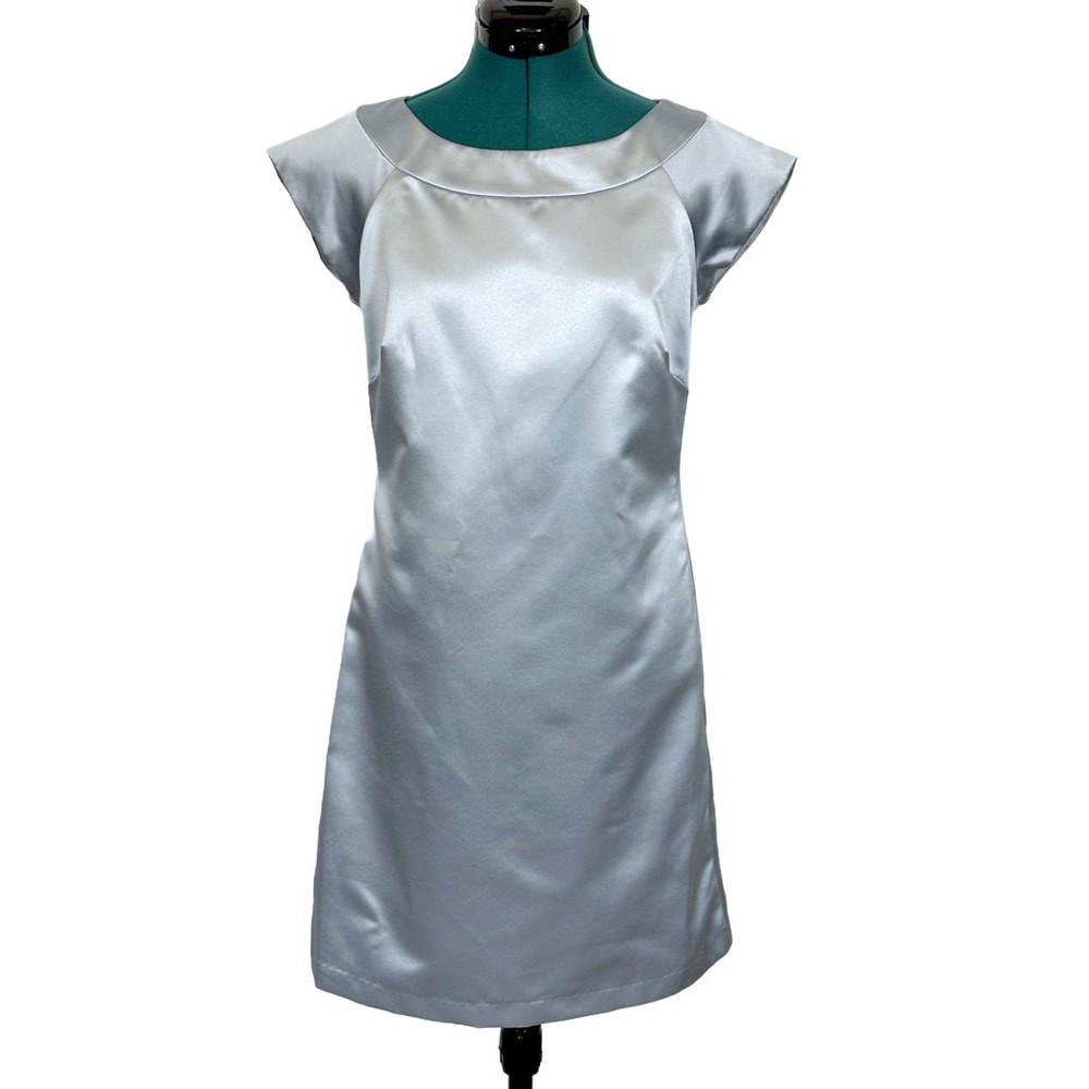 Vintage BCBG Paris Mini Cocktail Dress Womens Size 6 Blue Satin Short Sleeve Y2K